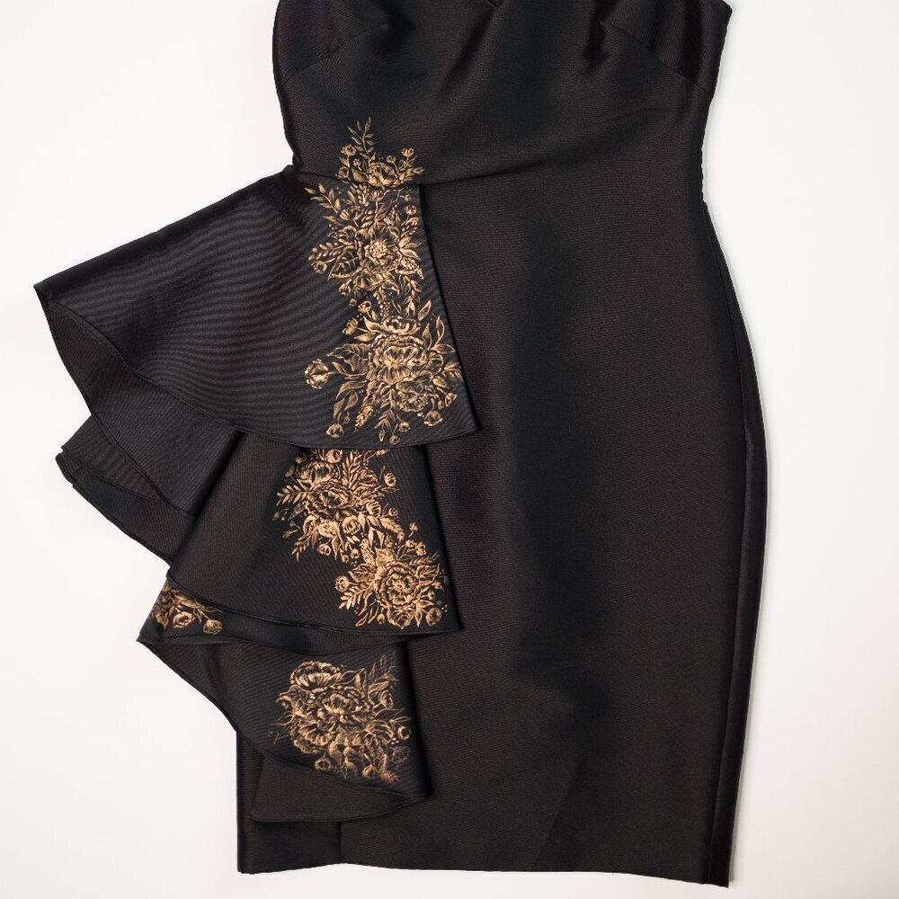 Badgley Mischka Black Side Ruffle Sheath Dress - Picture 11 of 12